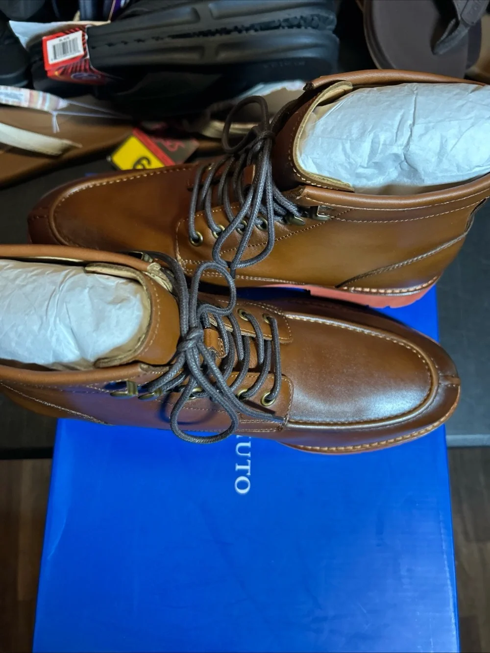 Vince Camuto Men Brown Leather Waterproof Lace-Up Boots Size 8.5M